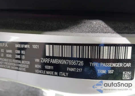 2022 Alfa Romeo Giulia Veloce Ti Rwd z USA, uszkodzony, nr VIN ZARFAMBN9N7656726